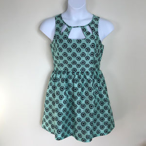 Eric + Lani Teal & Black Printed Dress Cutout Neck